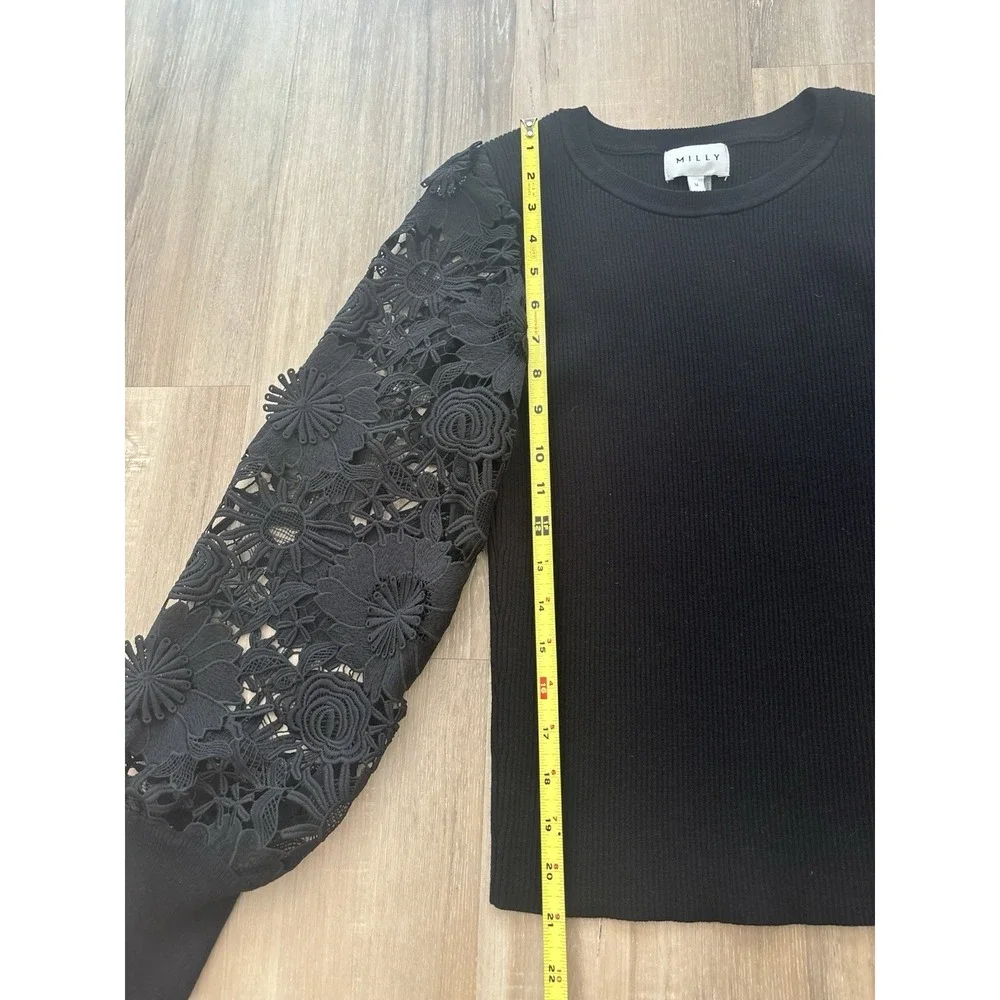 Milly Velvet Lace-Sleeve Rib-Knit Sweater - Picture 5 of 8